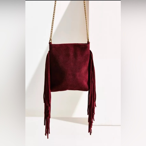 Ecote Suede Chain Mini Crossbody Bag Fringe Burgundy Shoulder Bag Leather - Picture 1 of 8